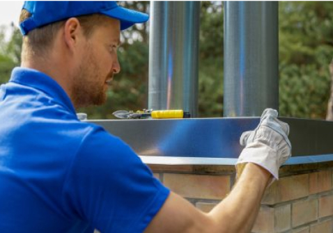 a person in blue uniform installing Chimney