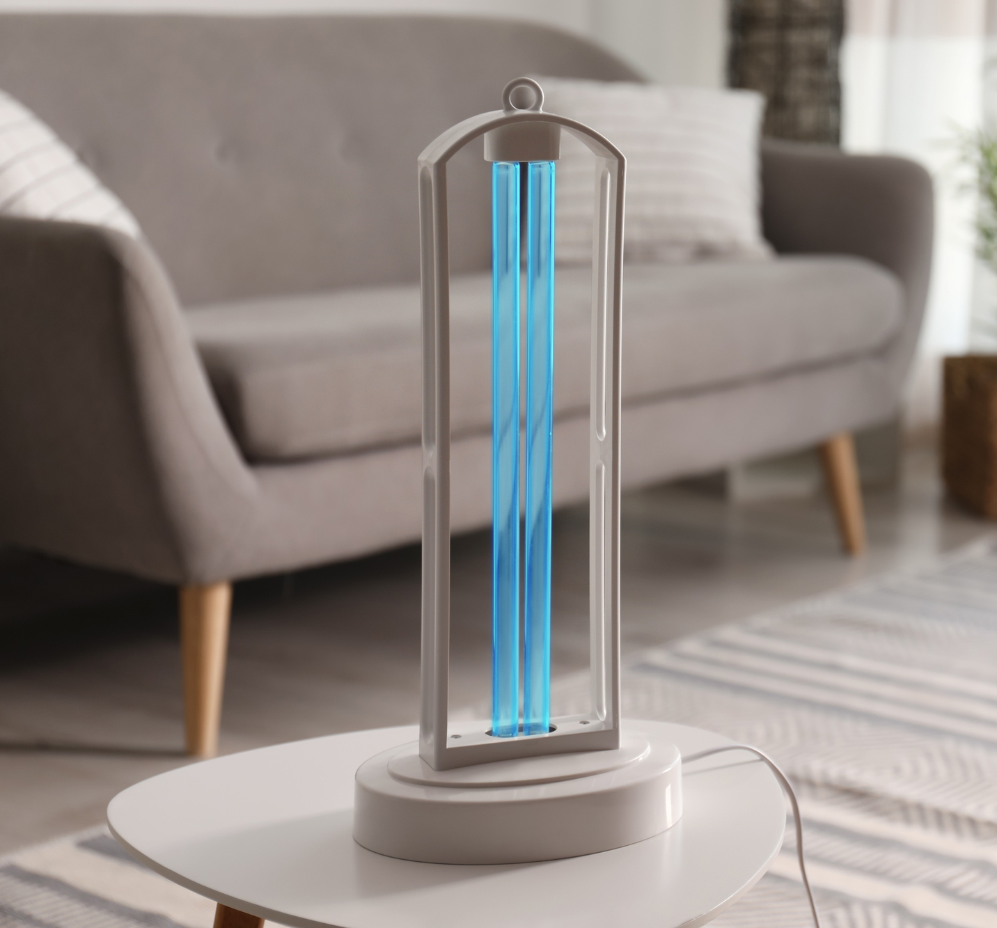 Air purifier in a living room